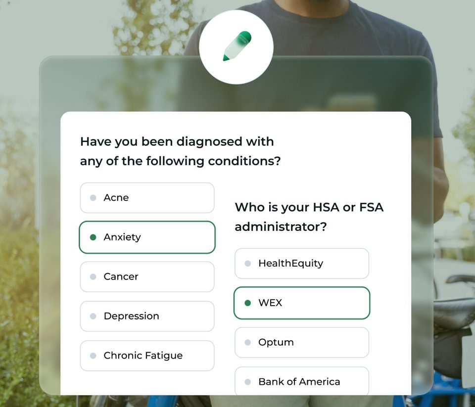 A Truemed health survey asking about diagnosed conditions and the shopper's HSA or FSA administrator